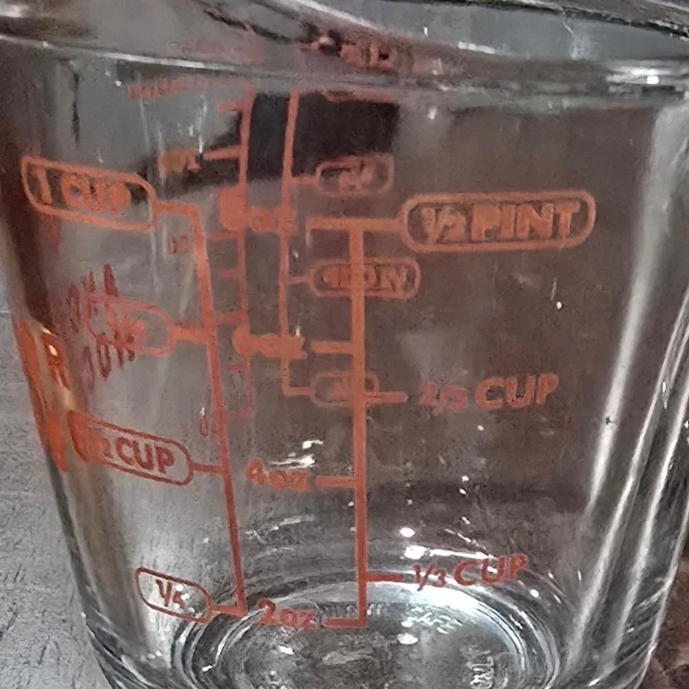 Anchor Hocking‎ Glass Measuring Cup 1 Cup 8oz Red Lettering Clear Vintage Style